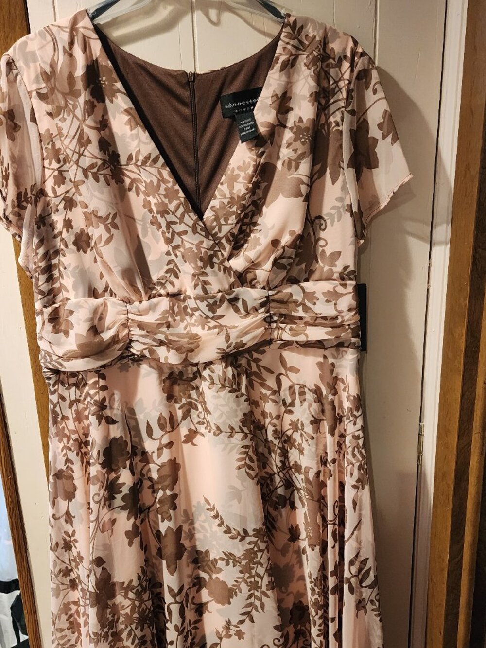NWT Connected Woman Floral Faux Wrap Dress Size 20W Pink Brown Plus Size